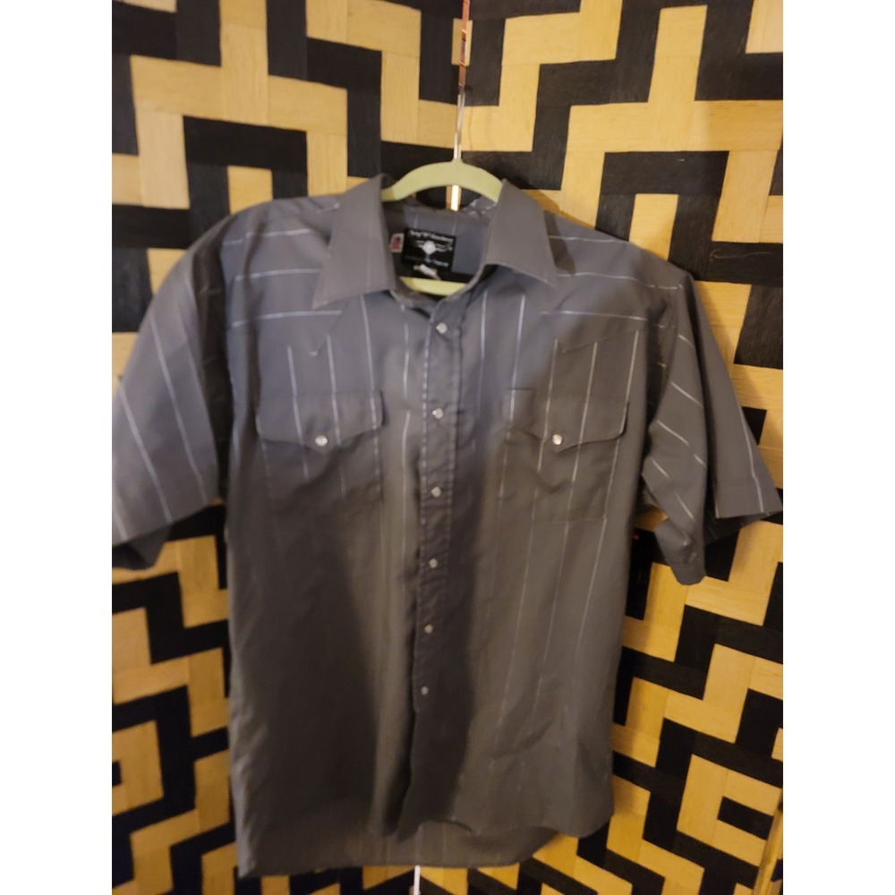 Flying R Ranchwear Western Shirt Gray Striped Short‎ Sleeve Classic Fit 17
